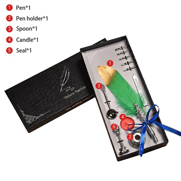 

2019 antique quill feather dip pen writing ink set stationery gift box with 6 nib wedding gift quill pen fountain