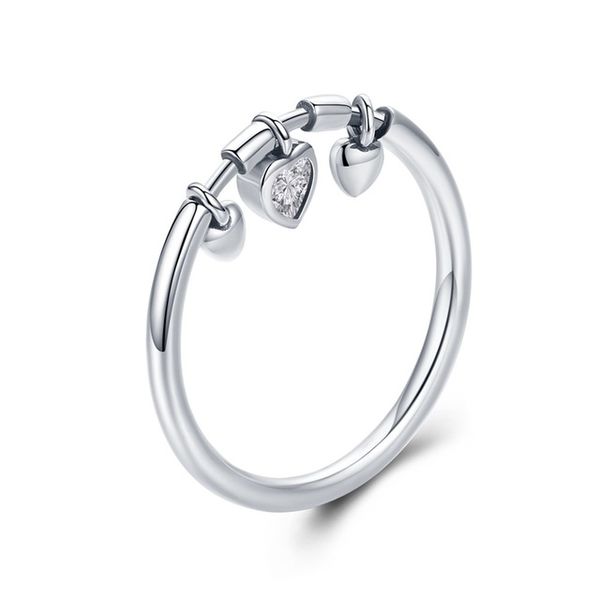 925 prata esterlina brilhante coração claro cz anel anel feminino mulheres casamento noivado jóias scr215