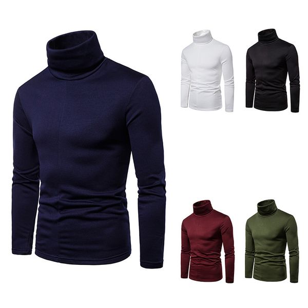 

mens long sleeve tshirt autumn and winter male high collar cotton long sleeve slim tshirt mens casual with 5 colors asian s-2xl, White;black