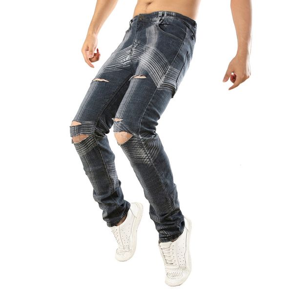 

classic graffiti men's jeans 2019 new fashion personality trend nightclub elastic slim fit grey blue denim trousers male jeans