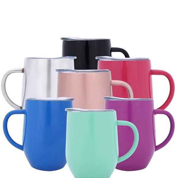 

304 stainless steel coffee cup double wall egg shape with lid water mug insulated travel multi color christmas gift