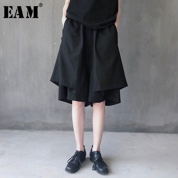 

eam] 2020 new spring autumn high elastic waist brief temperament personality loose wide leg pants women trousers fashion jx235, Black;white