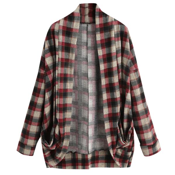

women fashion long sleeve plaid long type kimono cardigans outerwear 2019 autumn winter women's fashion jacket and coat, Black;brown