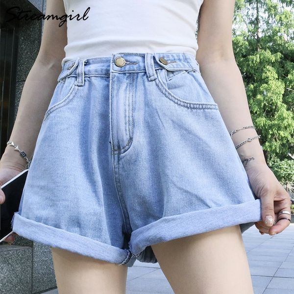 

black denim шорты высокой талией лета женщин короткие джинсы feminino хлопок белый высокая талия широкий ноги шорты джинсовые сыпучие casual, White;black