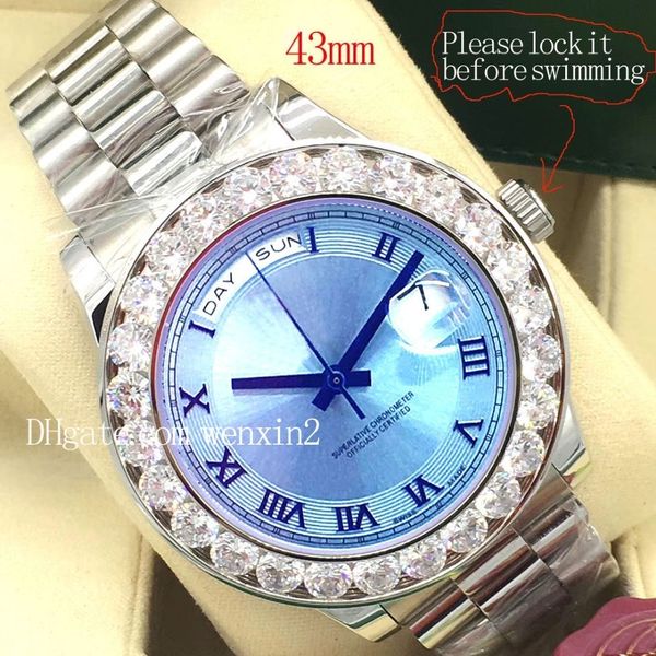 

6 color luxury watch 2813 automatic 41mm 43mm day date big ice blue rome face mechanic men 039 watche original 18k gold tainle tee