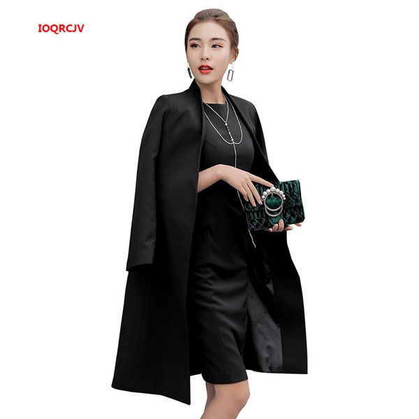 

elegant women's long windbreaker autumn ladies blazer jacket fashion temperament slim 2019 spring female coat 1107, Tan;black
