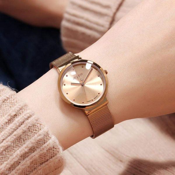 

ultrathin brand fashion watch women rose gold mesh steel quartz wristwatch ladies wrist watches girl clocks, Slivery;brown