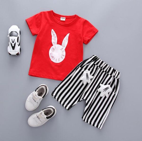 

new summer cute rabbit kids short sleeve two-piece korean printed children's suit casual children's clothing quality, White