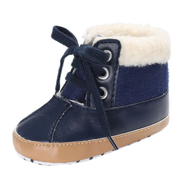 

newborn baby toddler boys warm ankle snow boots crib lace-up pu shoes anti-slip sneakers blue black gray winter keep warm shoes, Black;grey