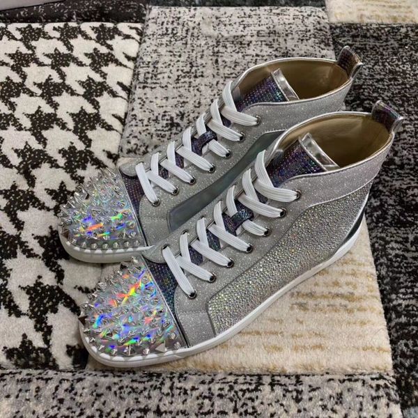 

pik pik шипы / горный хрусталь / high top luxury дизайнерские красной подошвой кроссовки обувь для женщин, мужчин шпильки открытый повседнев, Black