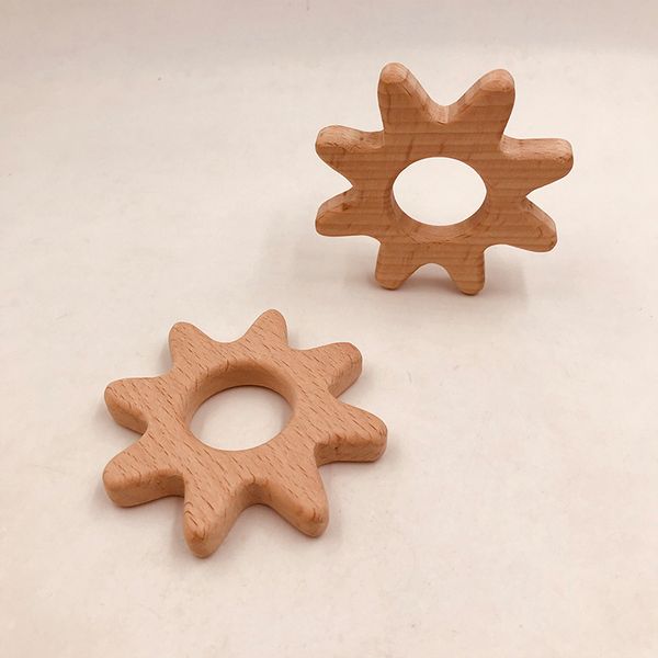 

4pcs wooden gear shape teether wood pendant teething toys food grade materials organic chew gift baby teethers