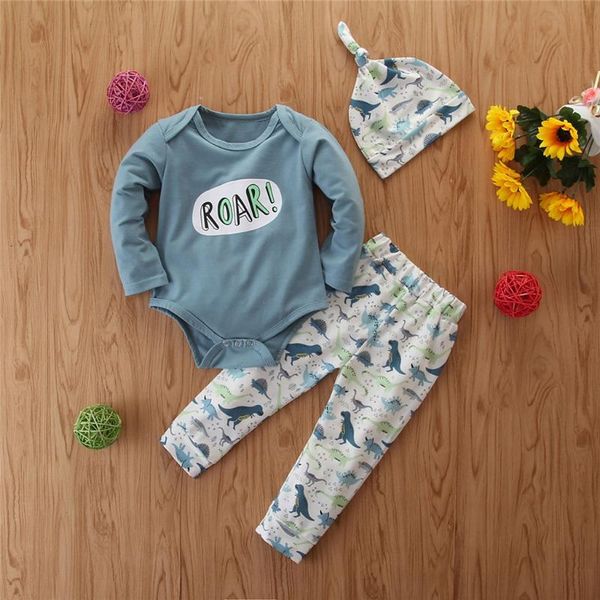 

3шт baby boy одежда новорожденных девочек мальчиков письмо комбинезон боди+мультфильм динозавр брюки+шляпа летняя одежда bebek giyim, White