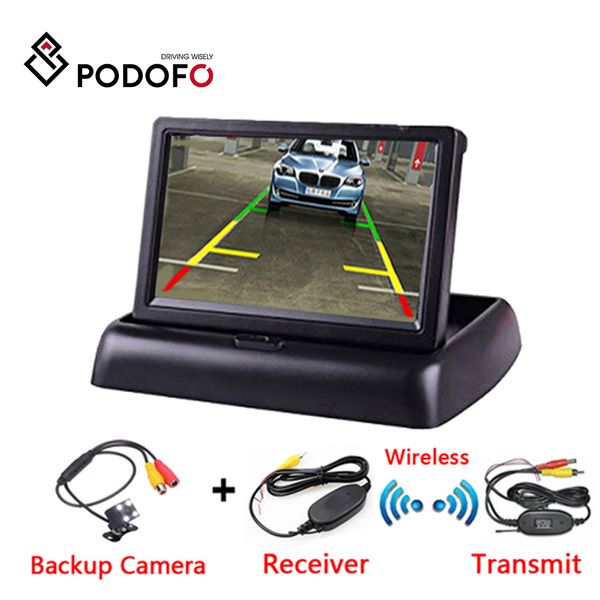 

podofo 4.3 inch tft lcd car monitor foldable monitor display reverse camera parking system for car rearview monitors ntsc pal