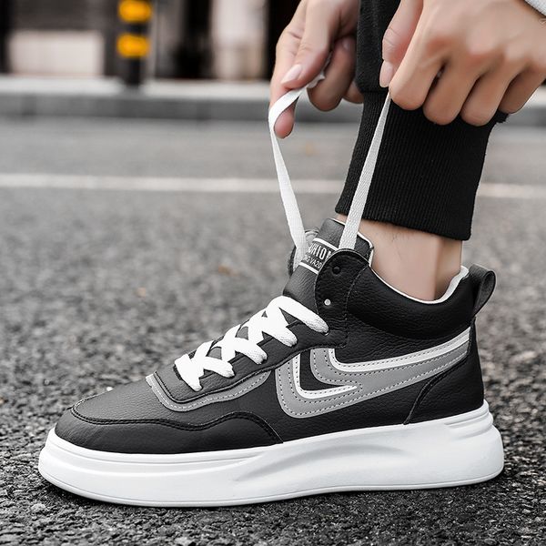 

fall 2019 board shoes men's sports shoes white night fluorescent reflective mesh red hip hop high men's tide, Black