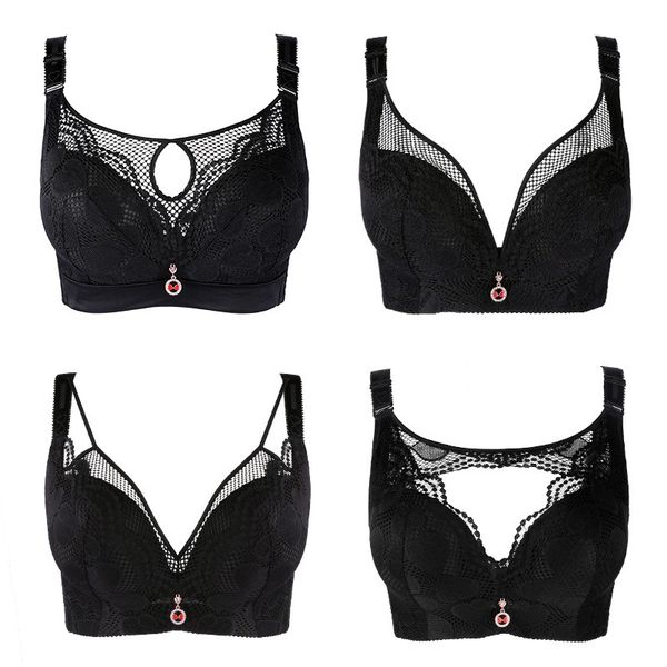 

fat mm cup bra close up without steel ring ventilation thin section big size bra plus size women lace big, Red;black