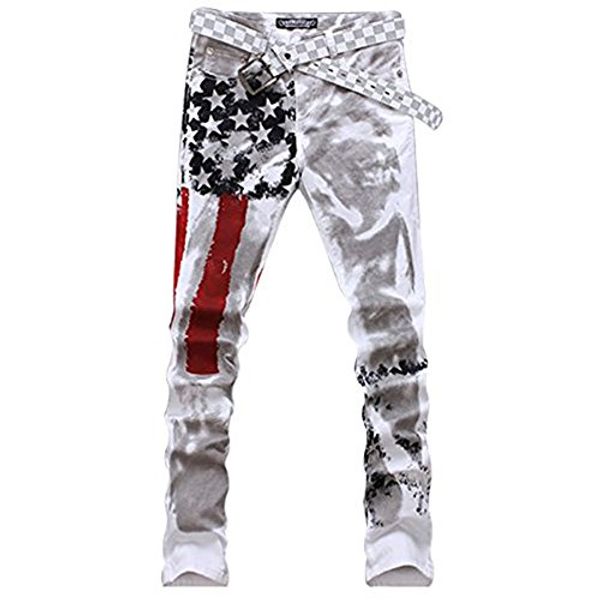 

skylinewears men's casual printed washed denim fashion cotton pants trousers, Blue