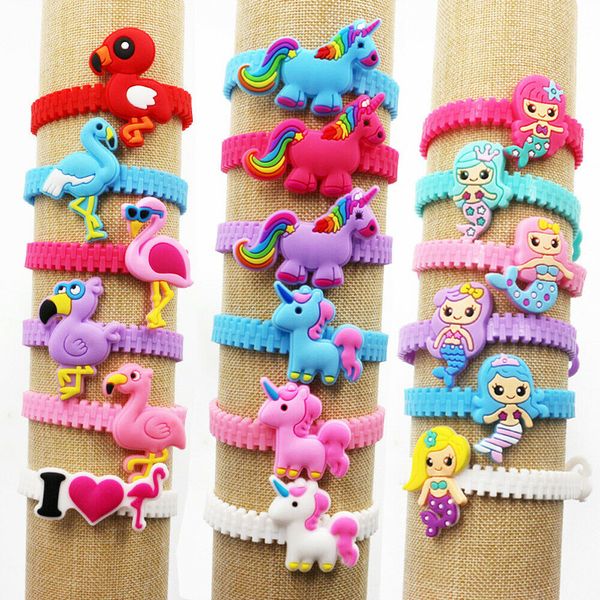 

2/10pcs cartoon mermaid unicorn flamingo party favors wristband rubber bracelet kids birthday wedding party favors gifts