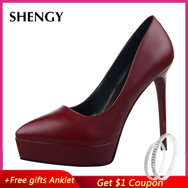 

2020 shengy свадьба весна осень платформа высокие каблуки женщин мода высокие каблуки 12.5cm насосы платформы партии обуви, Black