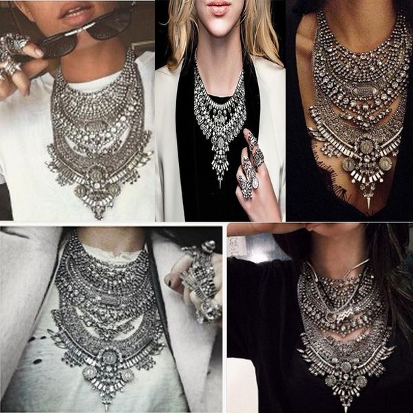 

dvacaman summer style bib collar choker maxi vintage metal statement necklaces & pendants fashion women jewellery 9773, Silver