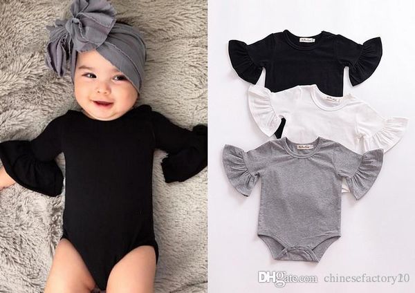 

baby girls boys flare sleeve romper infant ruffle sleeves jumpsuits fashion boutique kids climbing clothes 3 colors, Blue