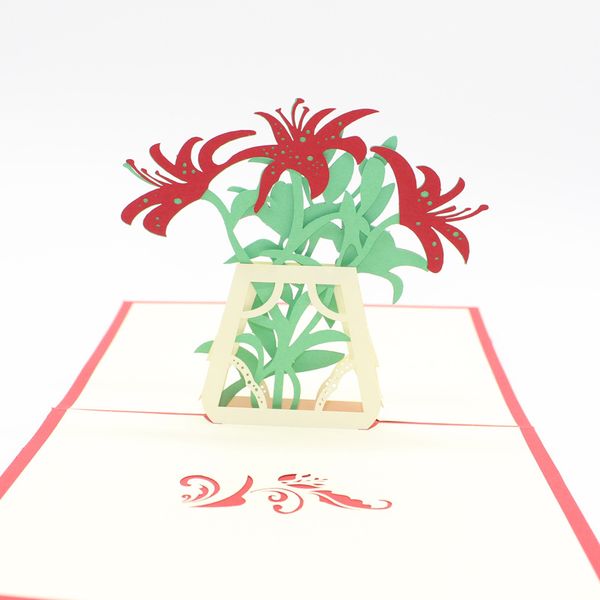 

new laser cut wedding party mother day invitations pop up card 3d lily flower birthday greeting cards