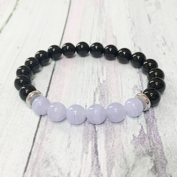 

mg0309 натуральный синий кружевной агатовый браслет power black onyx gemstone bracelet защита от негативной энергии браслет