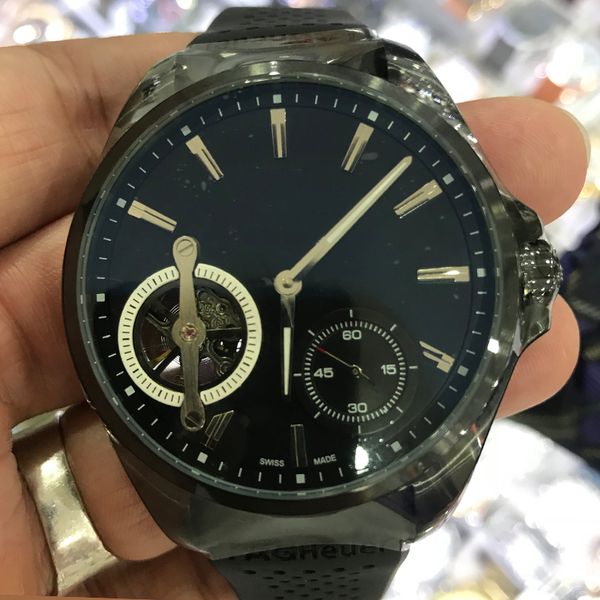 

2019 new arrival skeleton mens black rubber strap watch automatic TAG sapphire glass with small dials works self winding wristwatches