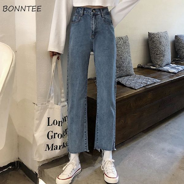 

jeans women vintage high waist straight simple students bf ankle-length harajuku womens trousers all-match fashion ulzzang chic, Blue