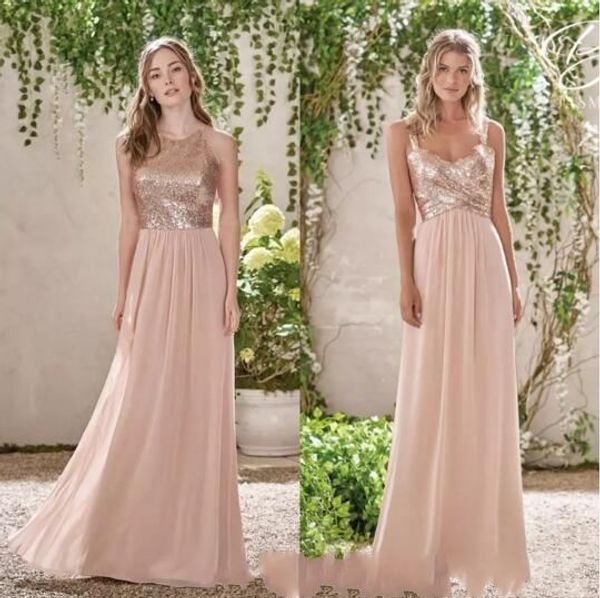 

2019 блестящее розовое золото с блестками платье-линии невесты дешевые спагетти ши