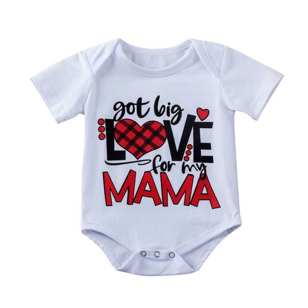 

got big love from mama newborn baby short sleeve bodysuit one piece body bebe for baby girl boy valentines day clothes, White
