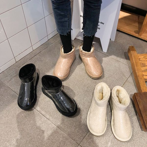 

women winter snow boots warm plus velvet ankle boots women keep warm non slip waterproof short booties ladies shiny u11-06, Black