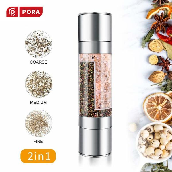

2 in 1 pepper mill manual salt and pepper grinder set with adjustable ceramic grinding spice grinder stainless steel kitchentool