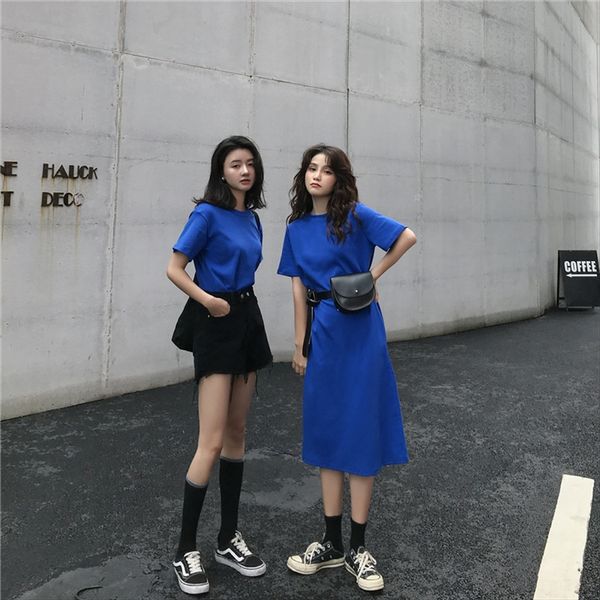 

женская одежда 2020 все-матч подруг долго футболка юбки детской футболки платье свободно средний и длинный короткий рукав платье, White