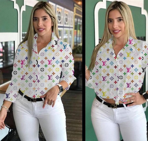 

женщины осень рубашка отворот шеи с длинными рукавами старинные рубашки топы популярные марка письмо печати блузка повседневная женская одеж, White