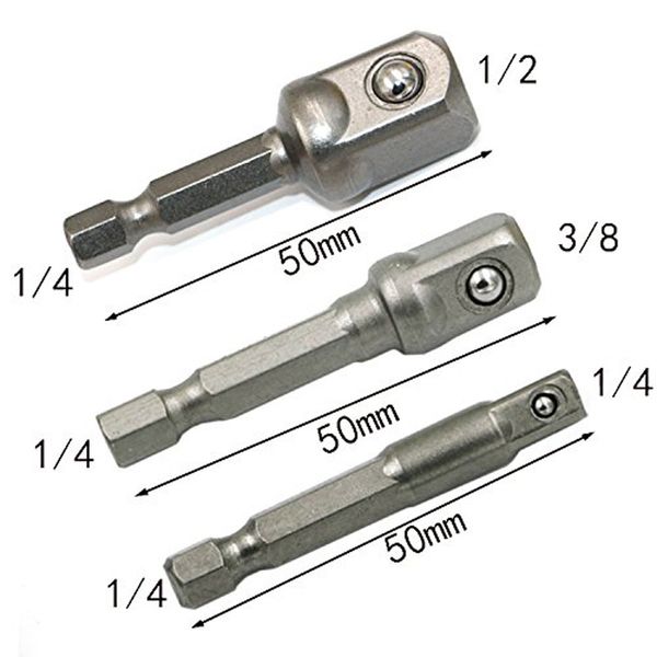 

3pcs chrome vanadium steel socket adapter set hex shank 1/4" 3/8" 1/2" extension drill bits bar set power tools tf003