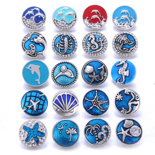 

10pcs snap jewelry 18mm painting oil blue mermaid 18mm snap buttons jewelry fit snaps bracelets women christmas, Golden;silver