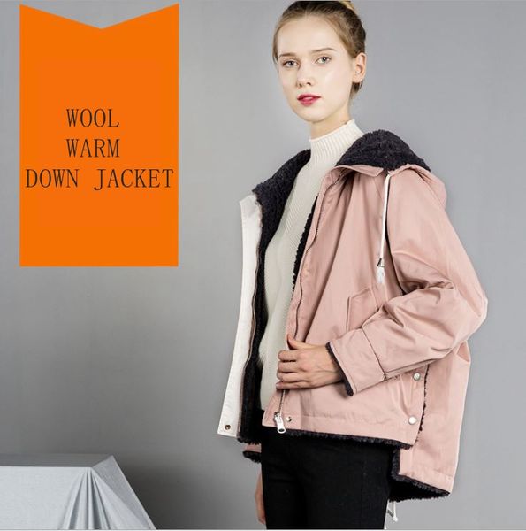 

short new style female jacket women pink parker style overcoat double faced thick woman's clothes hooded autumn pink outercoat, Black