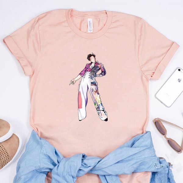 

fine line ript-shirt geek hip-hop funny harry styles cartoon graphic &tee, White