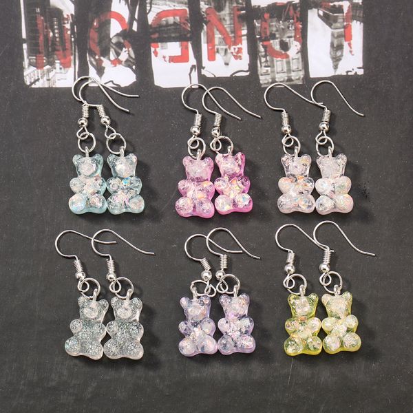 

1pair fashion women drop earrings glitter gummy bear dangle earrings flatback resin charms girls jewelry, Silver