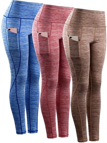 

womens yoga pant running workout leggings with pocket tummy control high waist gym leggings seamless space dye fitness clothing, White;red