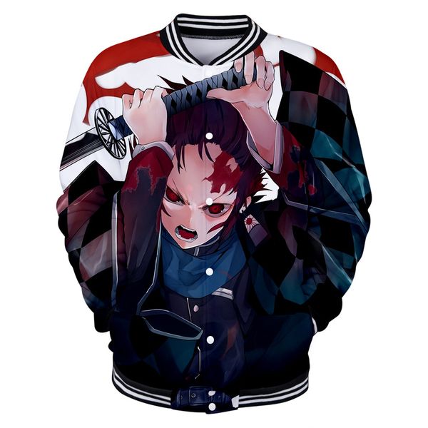 

anime demon slayer: kimetsu no yaiba 3d print sportswear casual costume baseball uniform casual harajuku jacket coat, Black