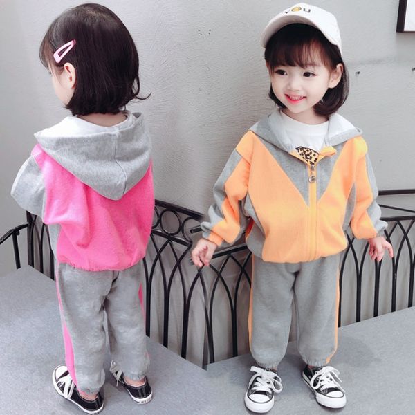 

kids designer clothes2020 autumn new style childrens stitching sports set two-piece color matching casual loose suit one generation wholesal, White