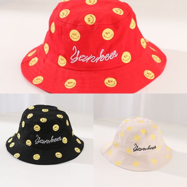 

autumn children's basin baby fisherman's letter smiling face casual sun men's and women's pure bucket bucket hat cotton, Yellow