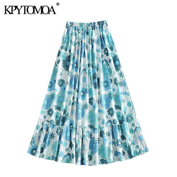 

kpytomoa женщины 2020 chic мода цветочный печати гофрированные макси юбка урожай высокий эластичный пояс summer beach женский юбки mujer, Black
