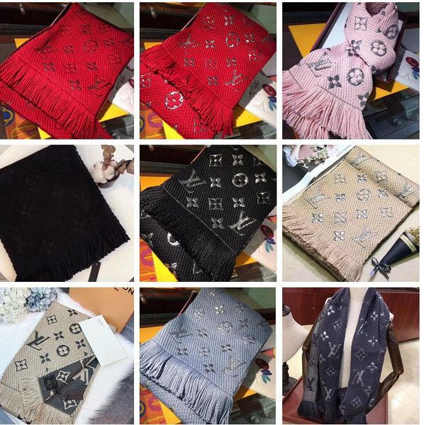 

brand winter logomania shine scarf wool silk scarf women and men two side black red silk wool long scarfs flower scarves shawls, Blue;gray