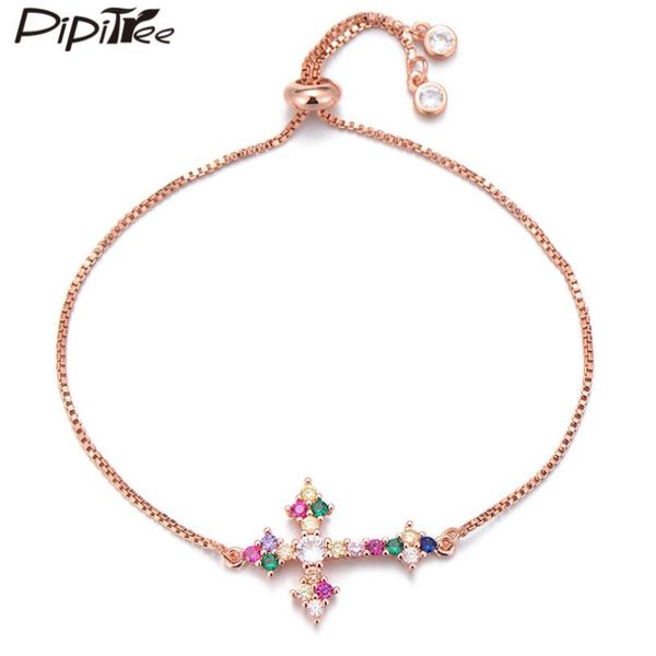 

pipitree multicolor birthstone bracelet cubic zirconia cross charm bracelets for women girls slider chain religious jewelry, Golden;silver