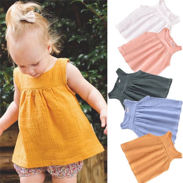

summer baby girl sleeveless t shirt solid toddler tshirts cotton baby tees casual baby girls clothing, Blue