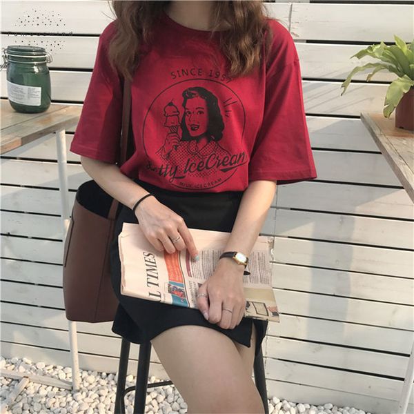 

shirts woman clothes summer new fashion vintage printed women character casual loose short sleeve female t drop shipping, White