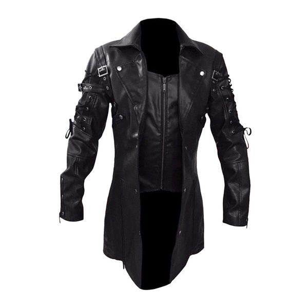 

men's jacket men vintage pu leather jacket biker motorcycle zipper long sleeve retro punk jackets blouses clothing coat, Black;brown