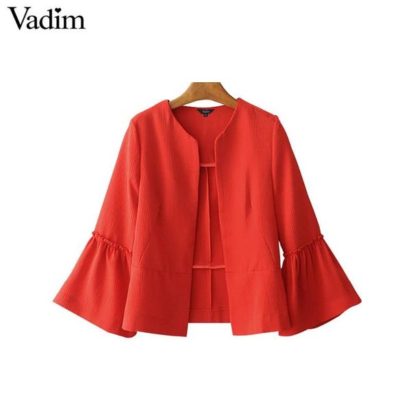

vadim women elegant solid jacket open stitch design flare sleeve coats black red ladies casual brand outerwear ct1481, Black;brown